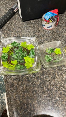 Glass Square Plates with Leaf Design Set of 2