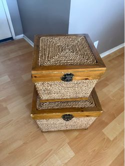 Boho Wicker & Wood Storage Bins (Set of 2)