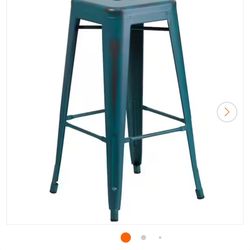 $75! (4) 30 in. Distressed Blue Metal Bar Stools (great condition)!