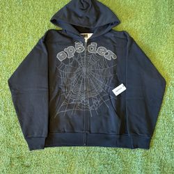Rhinestone Zip Up Sp5der Hoodie 