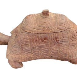 Vintage, Hand-Carved 9" Wooden African Tortoise Sculpture Trinket Box
