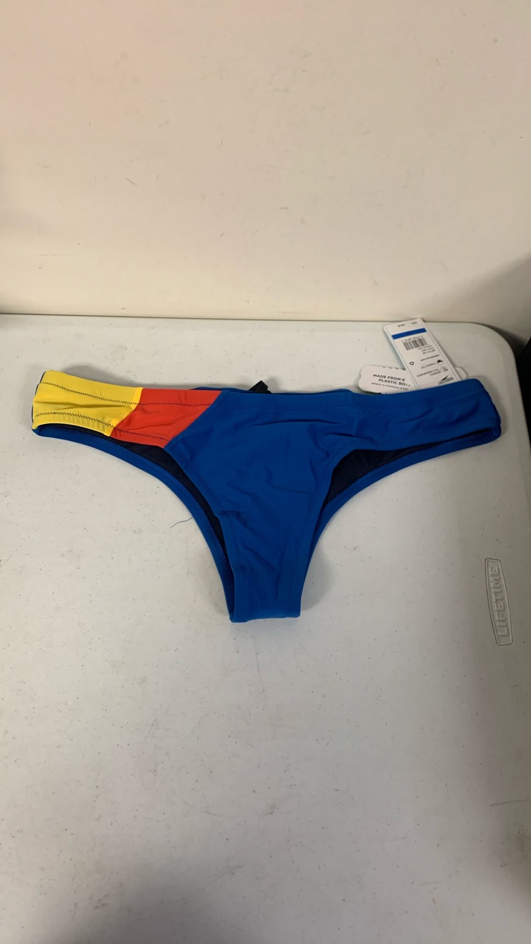 Speedo Women’s Swimsuit Bottom Bikini Endurance Cheeky Hipster. Sz XL Blue/Red-Yellow. Sol