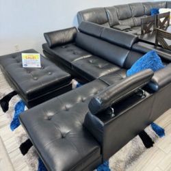 Summer clearance sale. Ibiza black sectional with ottoman only $899. Easy finance option. Same day delivery.