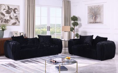 FREE White Glove Delivery – S8809 Eli Black Sofa & Loveseat Set | Brand New