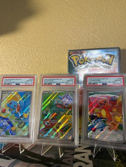 Pokemon PSA 10 Gem Mint Squirtle, Bulbasaur, Charmander First Partner Illustration Collection Set