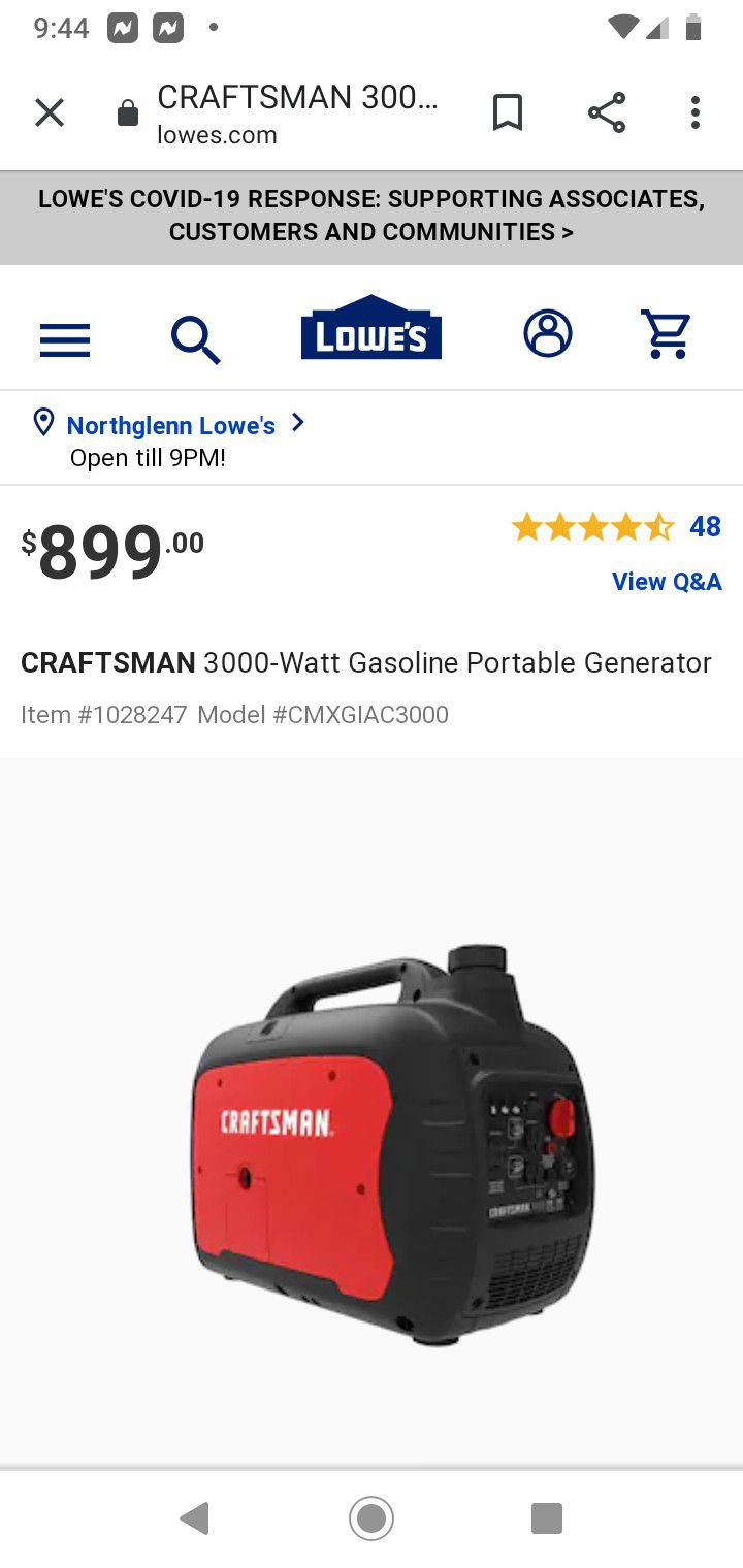 Craftsman 3000 watt generator
