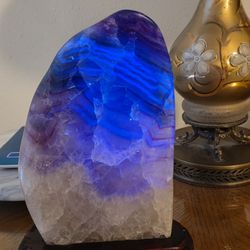 7.6 Lb (3445g) Colorful Fluorite Slab Reactive With UV Lights - With The Holder 