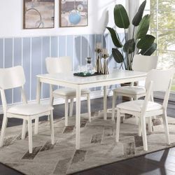 WHITE FINISH 5 PIECE DINING KITCHEN NOOK TABLE SET - MESA SILLAS