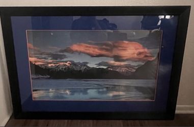 Large Framed Mountain Lake Landscape Print Custom Frame 44x29 Wall Art Decor