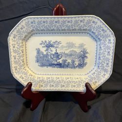 Antique Blue and White Neoclassical Transferware Serving Dish ARCHIPELAGO Improved Granite China 