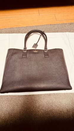 Kate Spade New York Black Leather Tote Handbag – Gold Hardware