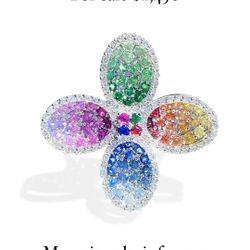 MULTI COLOR GEMSTONE FLOWER RING 💍  Multi-color flower ring set with 76 combined Amethyst, Rubies, Sapphires, and Citrine totaling 3.00 total weight,