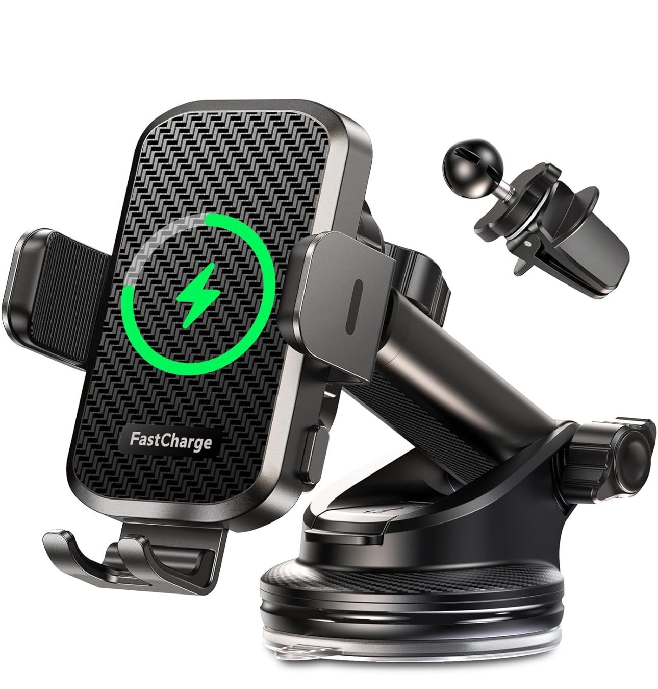 CHGeek Wireless Car Charger with Phone Holder Mount, 15W Fast Charging Auto Clamping Phone Holders for You Car Windshield Dashboard Air Vent Accessori