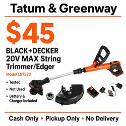 BLACK+DECKER LST522 20V MAX 12" Cordless String Trimmer/Edger w/ Battery & Charger – $45