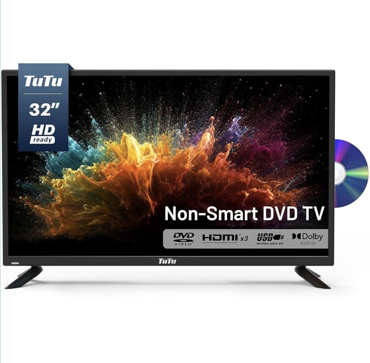TuTu 32 Inch TV with DVD Player Built-in, 720P HD Flat Screen LED