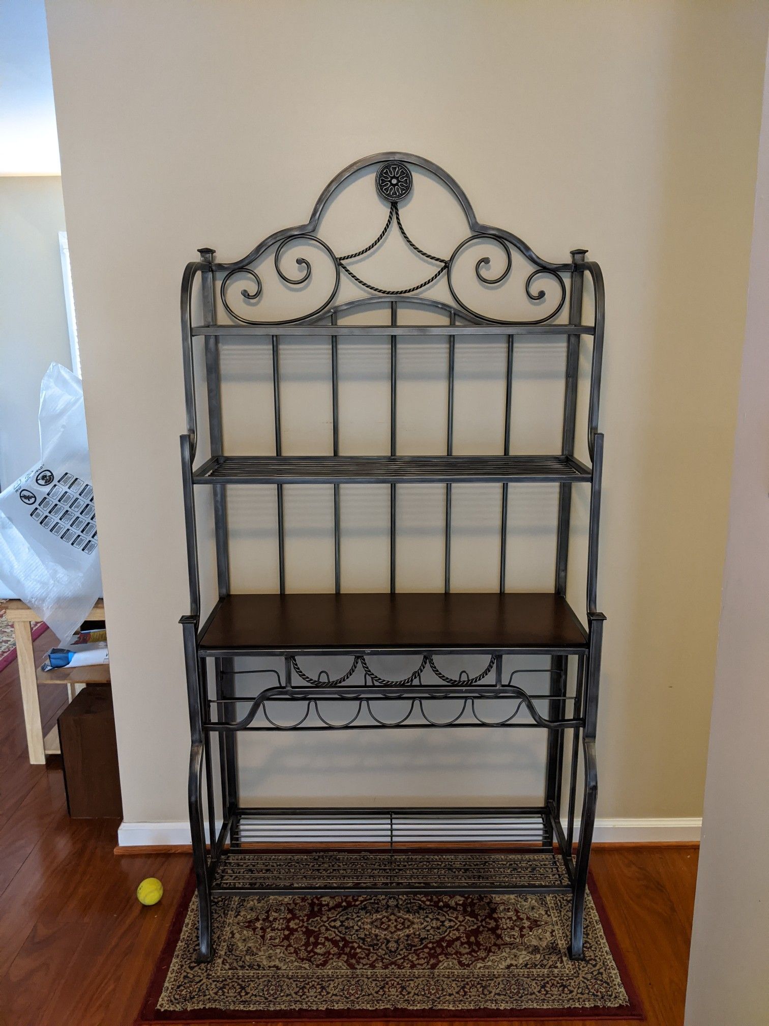 Brushed Metal and Wood Baker's Rack