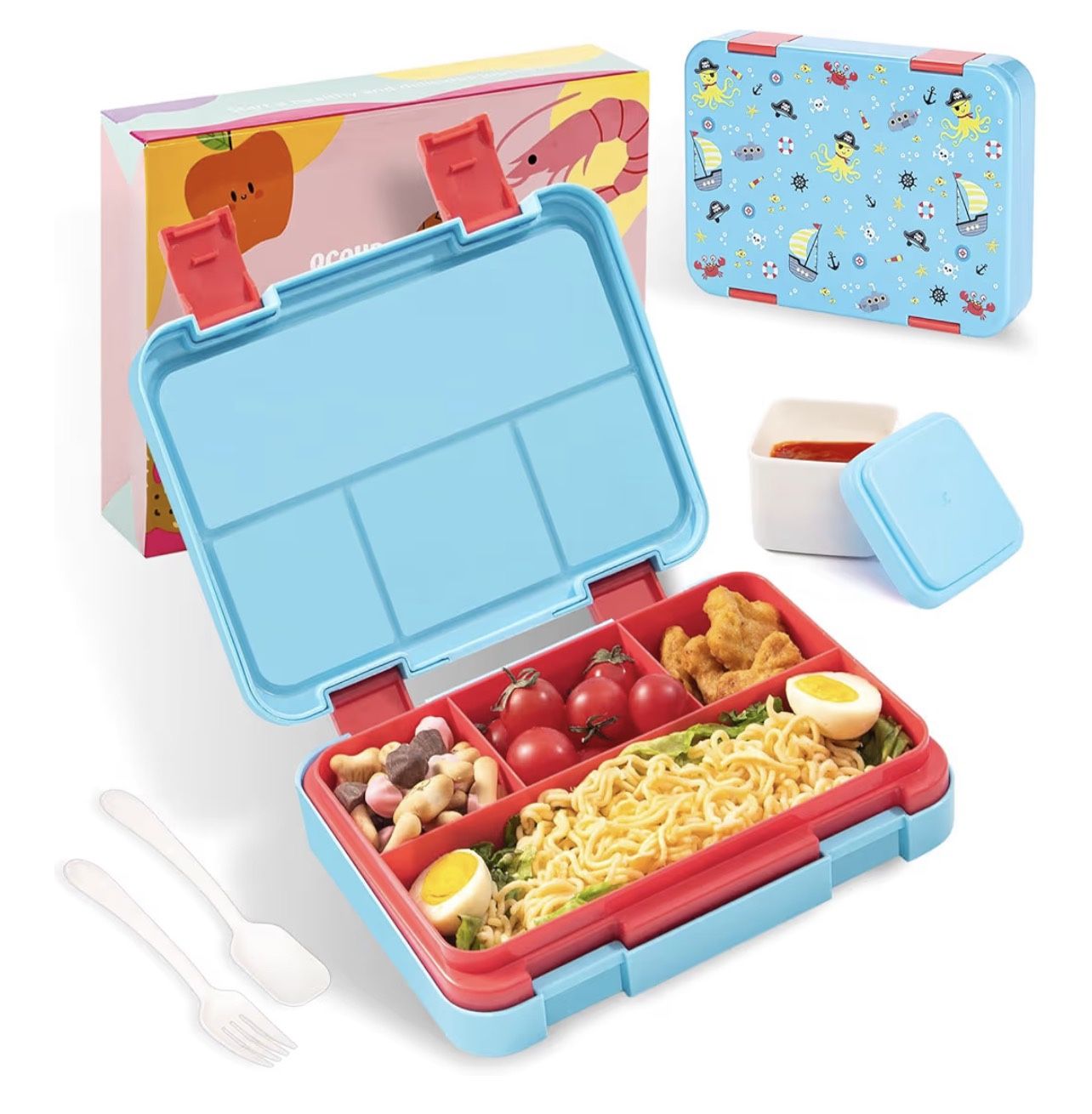 Bento lunch Box for Kids-4 Compartment 1300ml Heated Lunch Containers for Adults，Microwave & Dishwasher & Freezer Safe,School,Work,Picnics with Sauce 