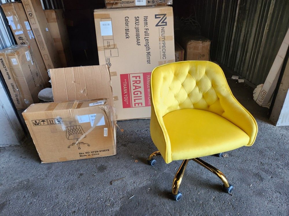 Yellow Velvet Swivel Uphoulstered Adjustable Chair 