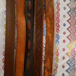  Assortment Of Mens Leather belts  Designs. 44 Inches Long Some With Buckles Some Without  $  7.00  Each 