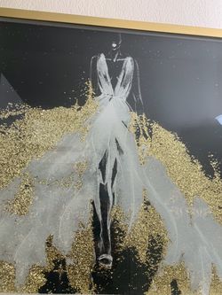 Framed Fashion Illustration with Gold Glitter 12” X 12”