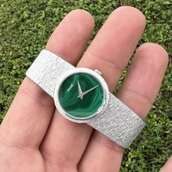 Piaget 18k White Gold Ladies Watch - Green Malachite Dial - Vintage 