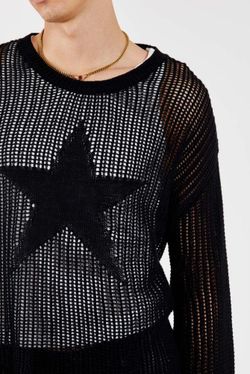 Jaded London Black Star Loose Knit Flare Sleeve Sweater Unisex