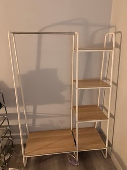 CLOTH ROD WITH OAK SHELVES