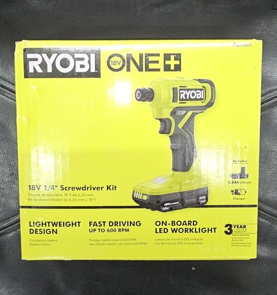 RYOBI
ONE+ 18V Cordless 1/4 in. Hex Screwdriver Kit with 1.5 Ah Battery and Charger