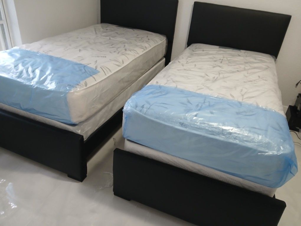 $550 For Both Sets Of Twin Beds With Mattress And Box Spring Brand New Free Delivery Free Assembly