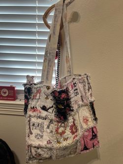 Handmade Paris-Theme Rag Quilt Tote Bag