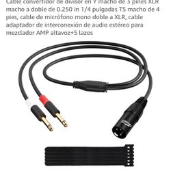 Cable convertidor de divisor en Y macho de 3 pines XLR macho a doble de 0.250 in 1/4 pulgadas TS macho de 4 pies, cable de micrófono mono doble a XLR,