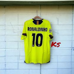 Barcelona Ronaldinho #10 Retro Soccer Jersey Away Yellow 05/06 UCL Men Size