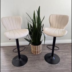 Bar Stools Set of 2 Modern Swivel Barstools with Back, Adjustable PU Leather Counter Height Bar Chai