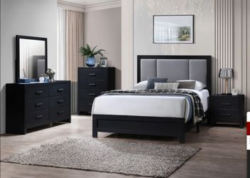 😍 Brand New Grey & Black Bedroom Set | King & Queen Bed frame, Dresser, Mirror & Nightstand | Opt Mattress • Delivery & pick-up available