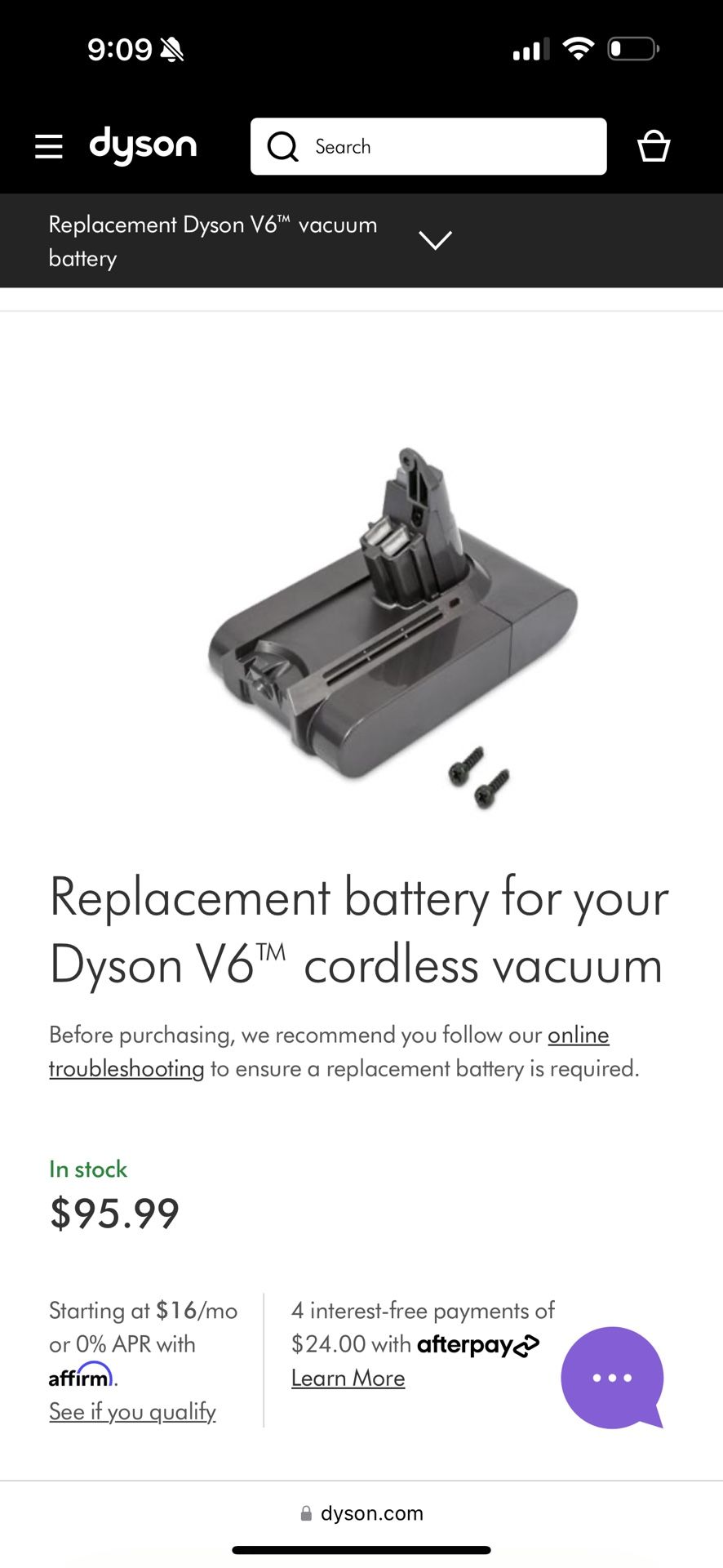 Replacement Battery Dyson V6 Cordless Vacuum