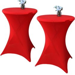 2 Pack 24x43 Inch Red Cocktail Tablecloth Spandex Round Fitted Table Cover for Wedding Banquet Event Party