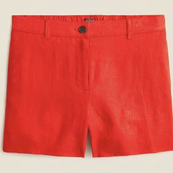 J.Crew 3” Inseam Harbor High Waisted Women 100% Linen Shorts Size M Red Arroyo New
