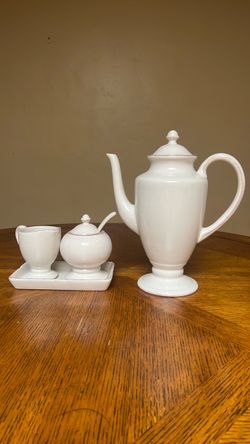 Pottery Barn Rustic Blanca Coffee Set, four pieces, complete