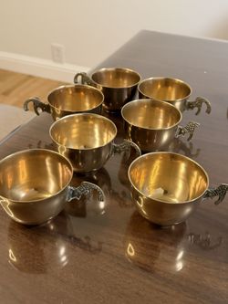 Vintage Brass Punch Cups With Koi Handles 7