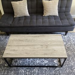 Futon Couch With Rug And Coffee Table
