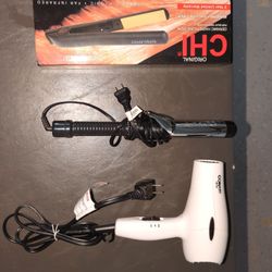 CHI flat iron, Conair hair dryer, Conair hair curler