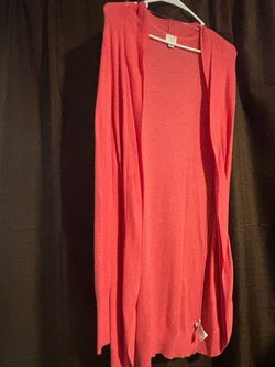 Coral Pink Long Open-Front Cardigan