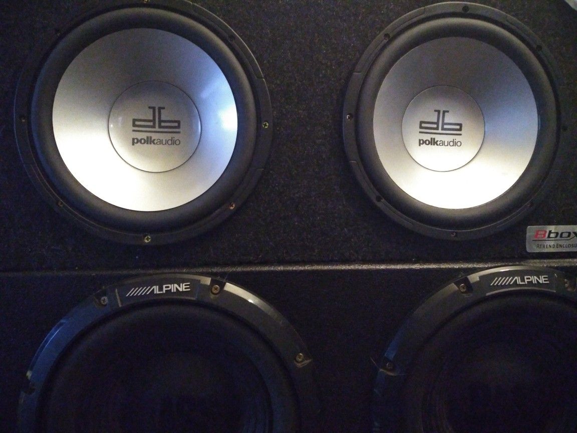 2 10 inch Polk Audio db subwoofer speakers in a dual Bbox and db drive Euphoria m350 amp$150 OBO
