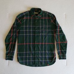 BURBERRY BRIT Men's Button Down Long-Sleeved Flannel Shirt (M) Green/Blue/Red