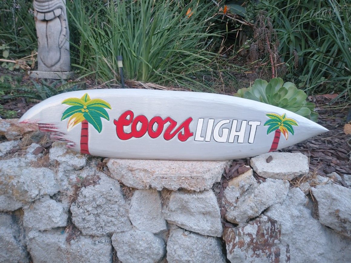 Coors light surfboard tiki bar wood sign 40"