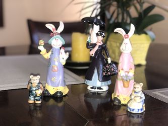 RARE Mary Poppins Porcelain Figurine Decoration with Easter Bunnies