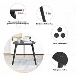 Bamboo Round End Table, Coffee End Table, Nightstand/Small Tables, Modern Side Table Living Room/Bedroom/Office/Balcony, Bamboo Detachable Tray, Easy 