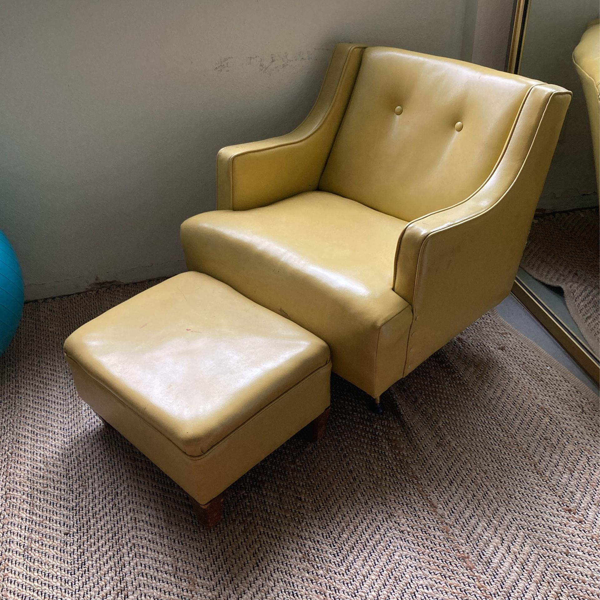 Mustard yellow mid century chair and ottoman