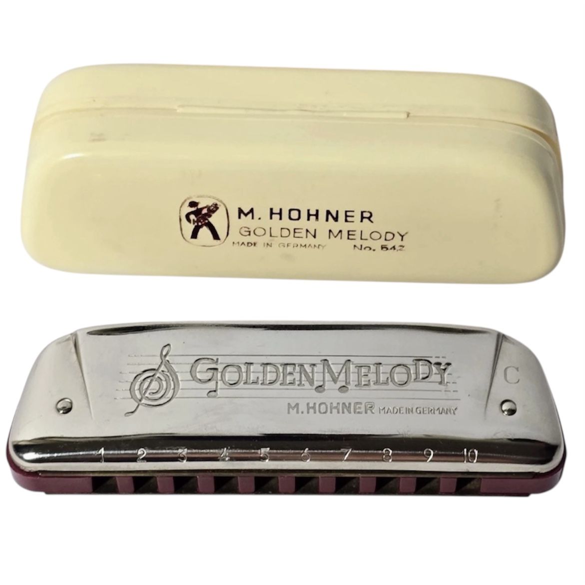 Vintage M. Hohner Golden Melody Harmonica No. 542 Key of C w/ Case Germany