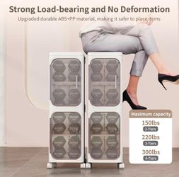 4 Tier Slim Bathroom Storage Cabinet, Foldable and Movable, White Tools Free, ABS and PET, Magnetic Clear Door, Adjustable Shelves, Lockable Wheels, W